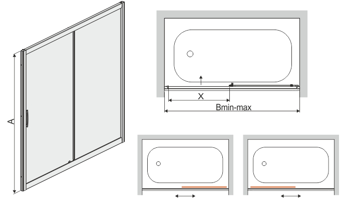 Dusjd�r Badekar TX - 5mm glass (skyved�r)