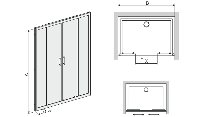 Wide TX dusjd�r - 5mm glass (skyved�rer)