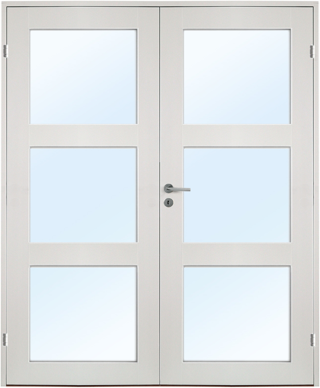 Ulvøya dobbel innerdør - 1-speil - 3 Glass - Massiv + Håndtakssett - Blank Ulvøya dobbel innerdør - 1-speil - 3 Glass - Massiv + Håndtakssett - Blank