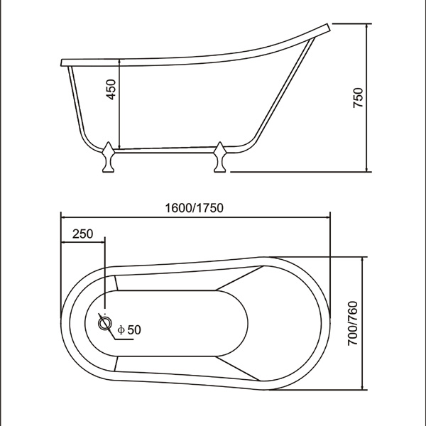 Badekar med f�tter - Athena - 160-175 cm