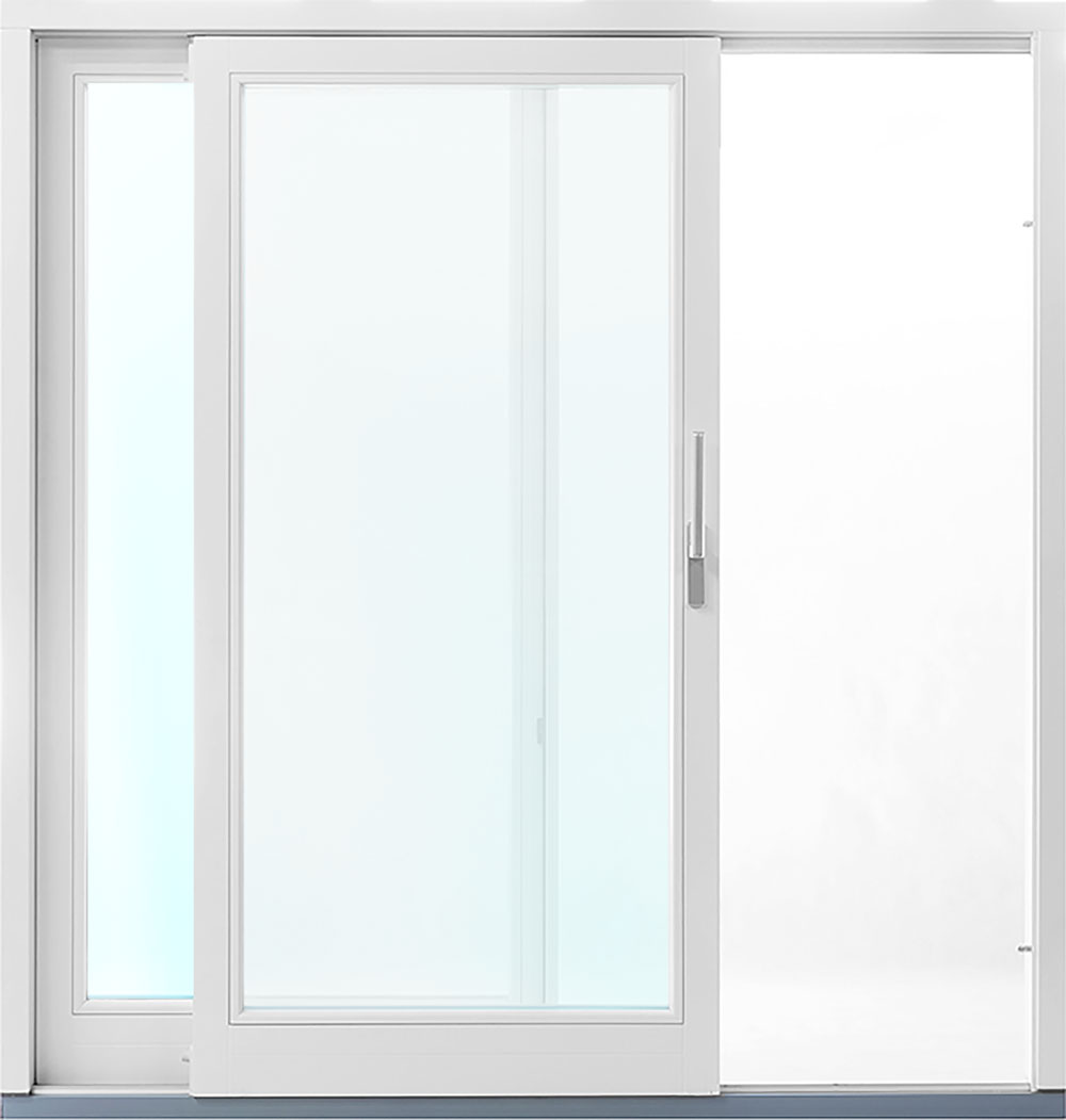 2-delt fasadeparti i tre med skyvedører - 3-lags glass + Ramme ermer 2-delt fasadeparti i tre med skyvedører - 3-lags glass + Ramme ermer