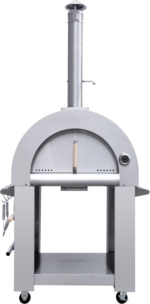 Vedfyrt Pizzaovn Neaple med vogn og redskap - Rustfritt stål Vedfyrt Pizzaovn Neaple med vogn og redskap - Rustfritt stål