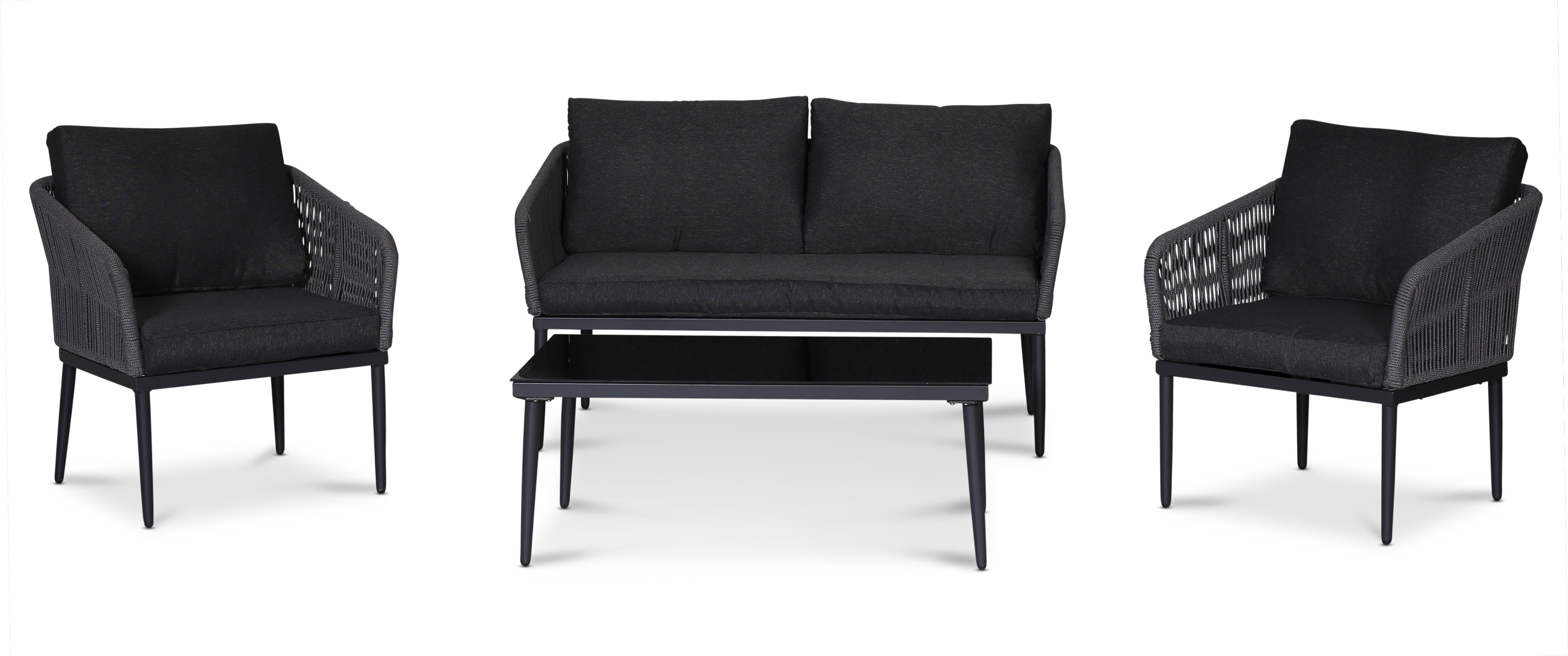 Molde salonggruppe med bord - Svart/gr� rep