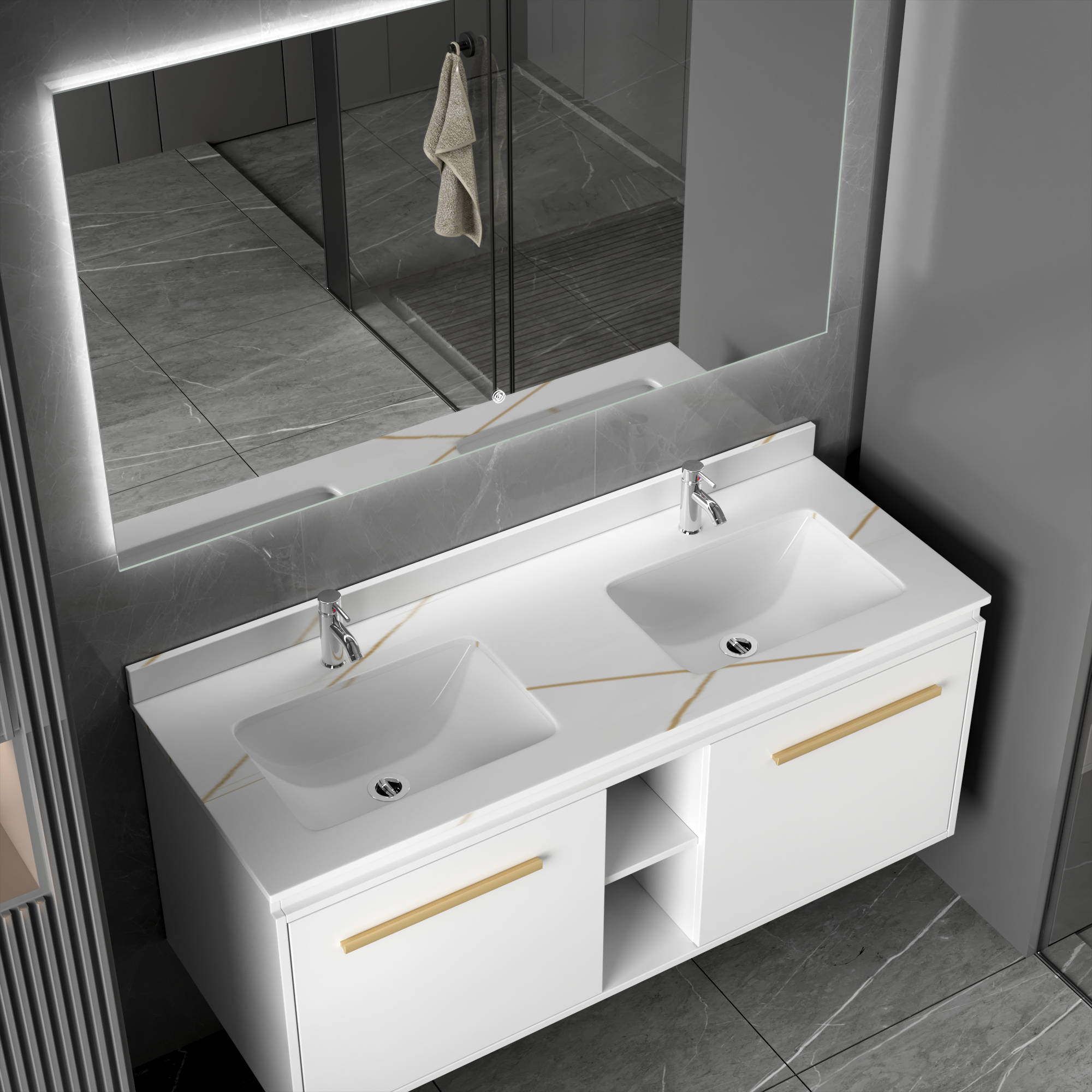 Baderomsm�bel Nova 120 cm - Hvit & Messing