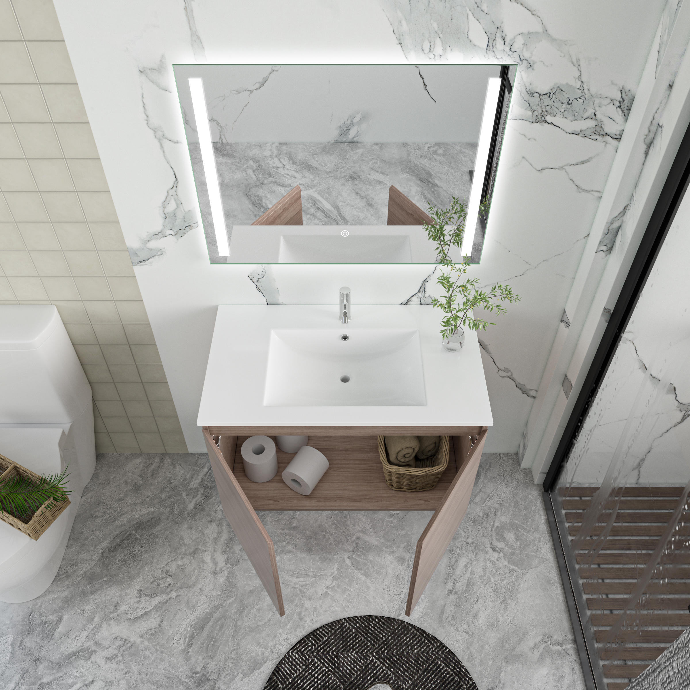Baderomsm�bler Stockholm 80 cm - M�rk treimitasjon