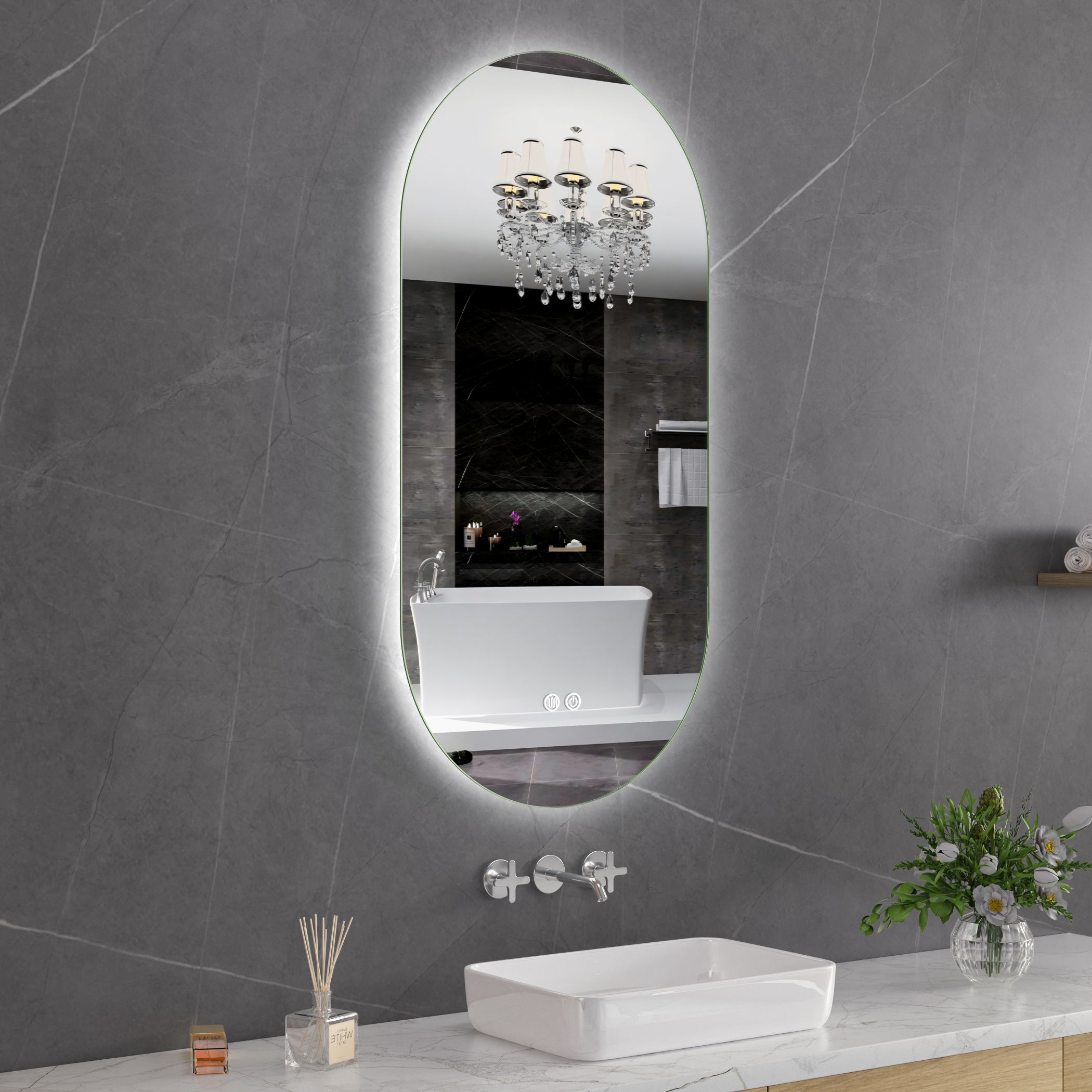Ovalt speil Foligno med LED-belysning Ovalt speil Foligno med LED-belysning