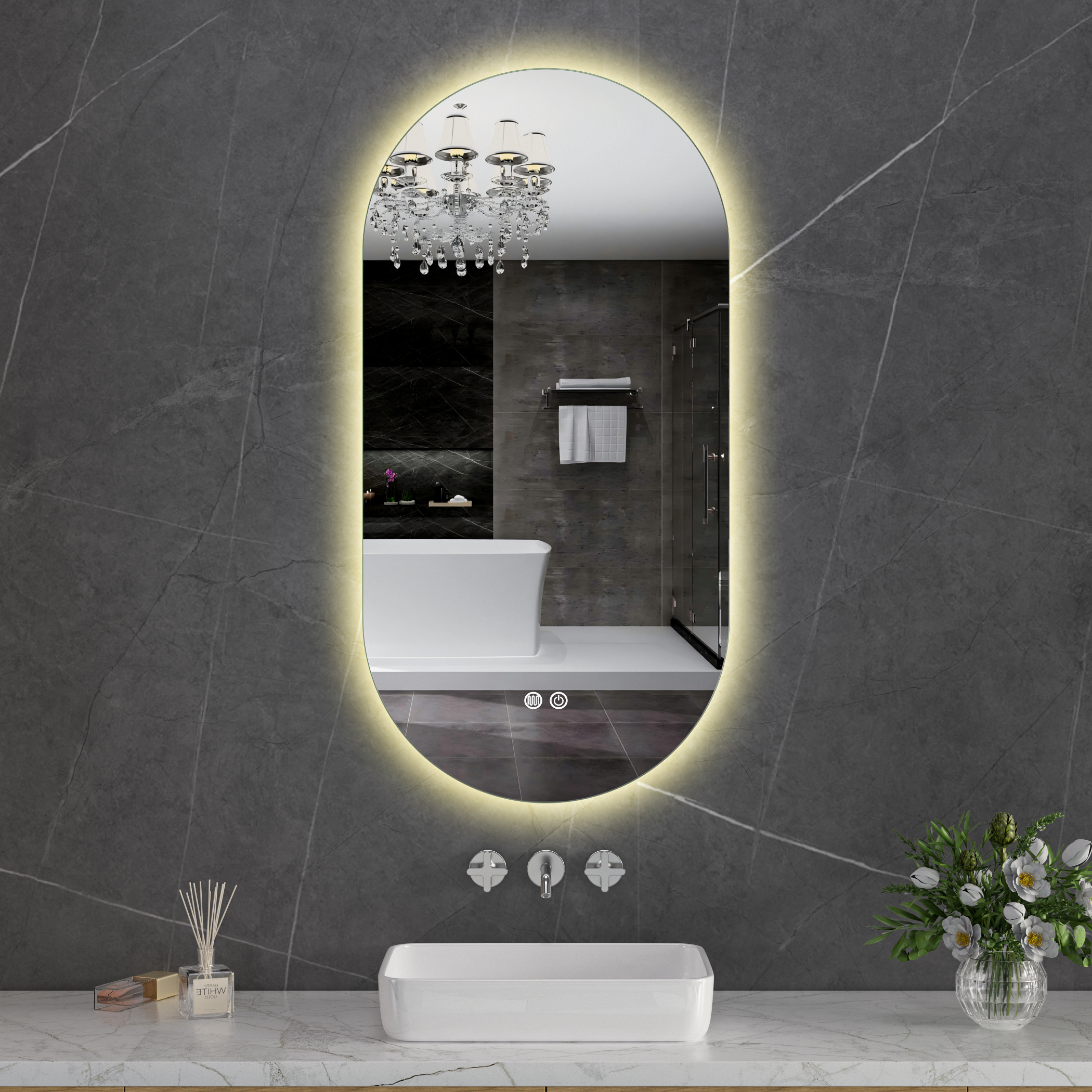 Ovalt speil Foligno med LED-belysning Ovalt speil Foligno med LED-belysning