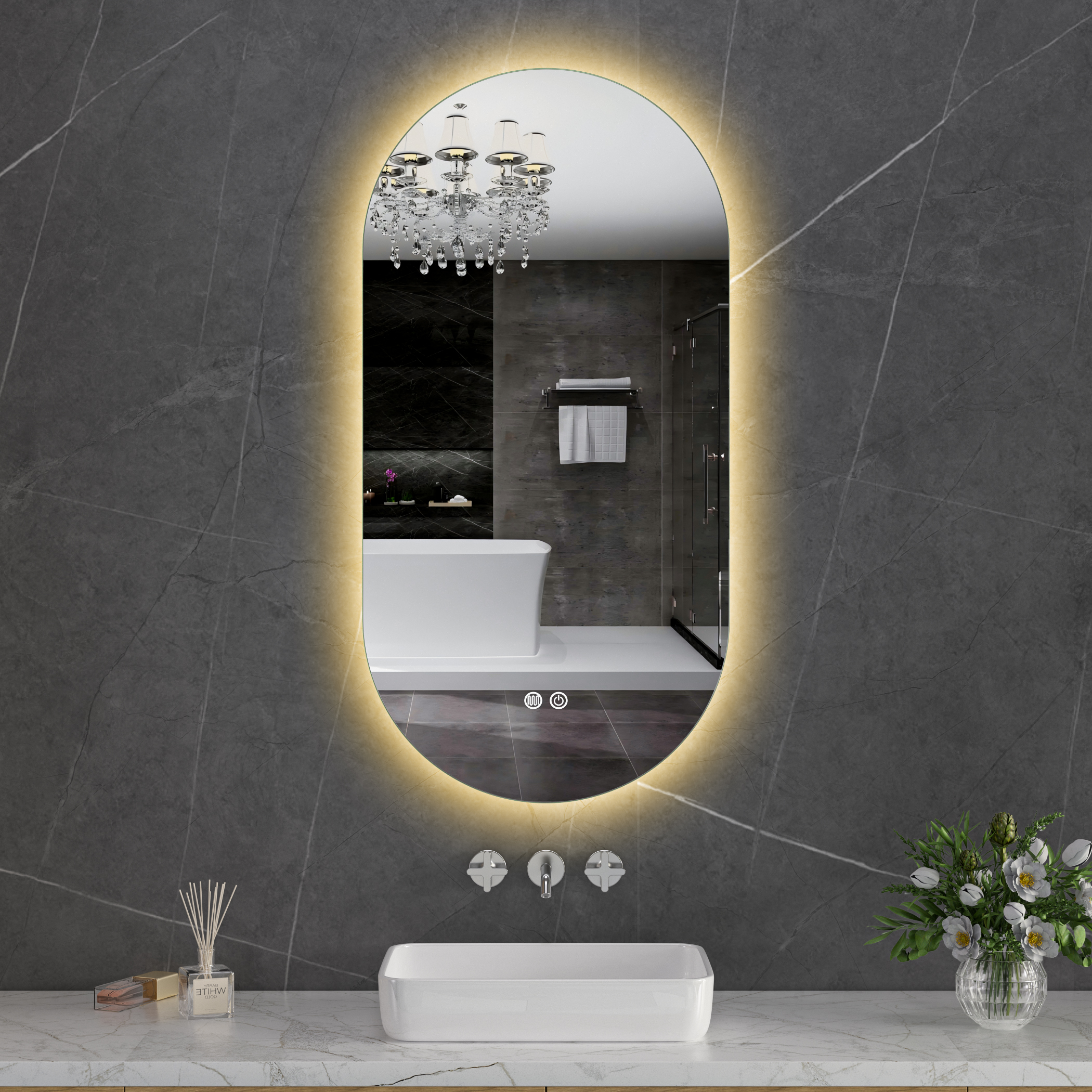 Ovalt speil Foligno med LED-belysning Ovalt speil Foligno med LED-belysning