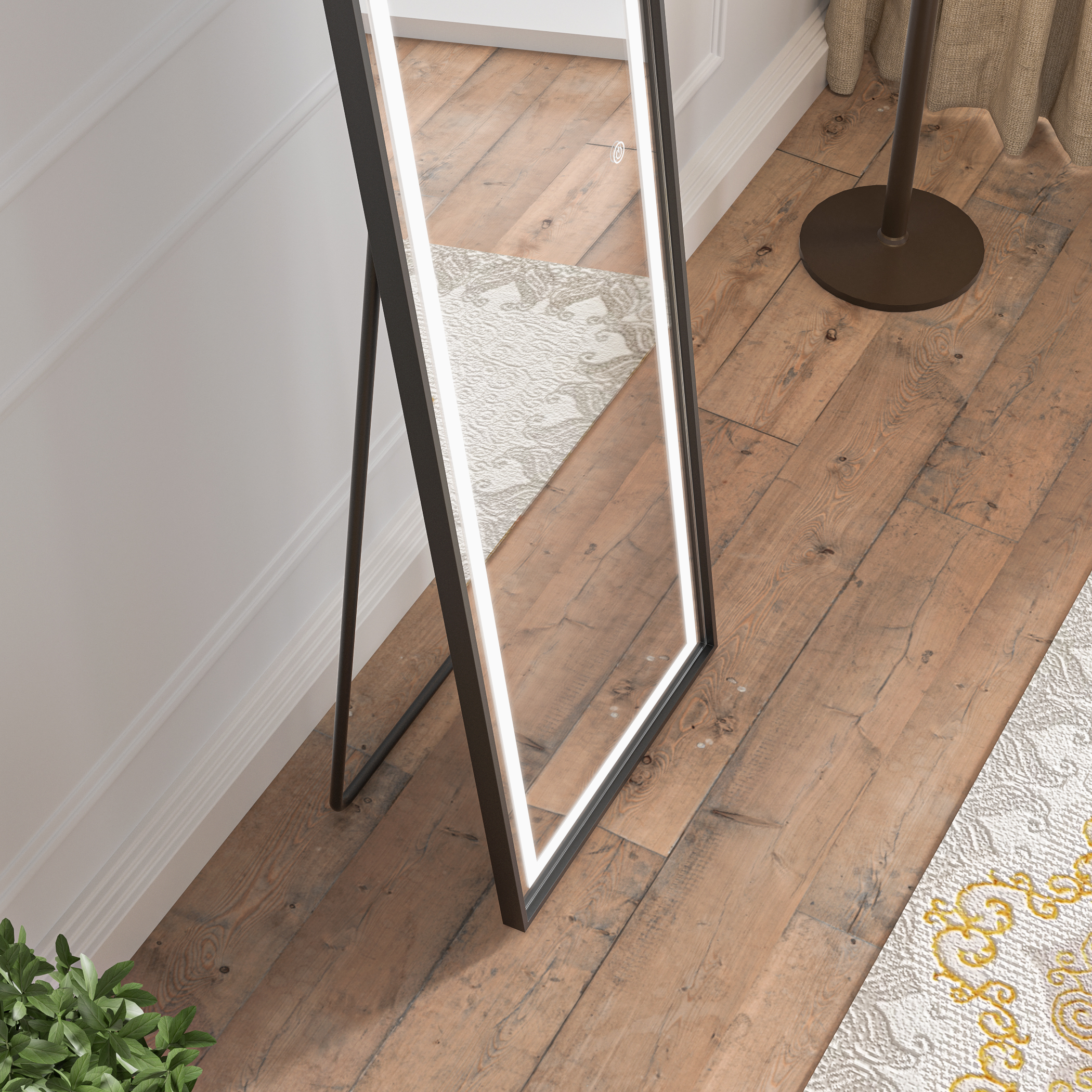 Stående LED-speil Teramo med sort ramme Stående LED-speil Teramo med sort ramme