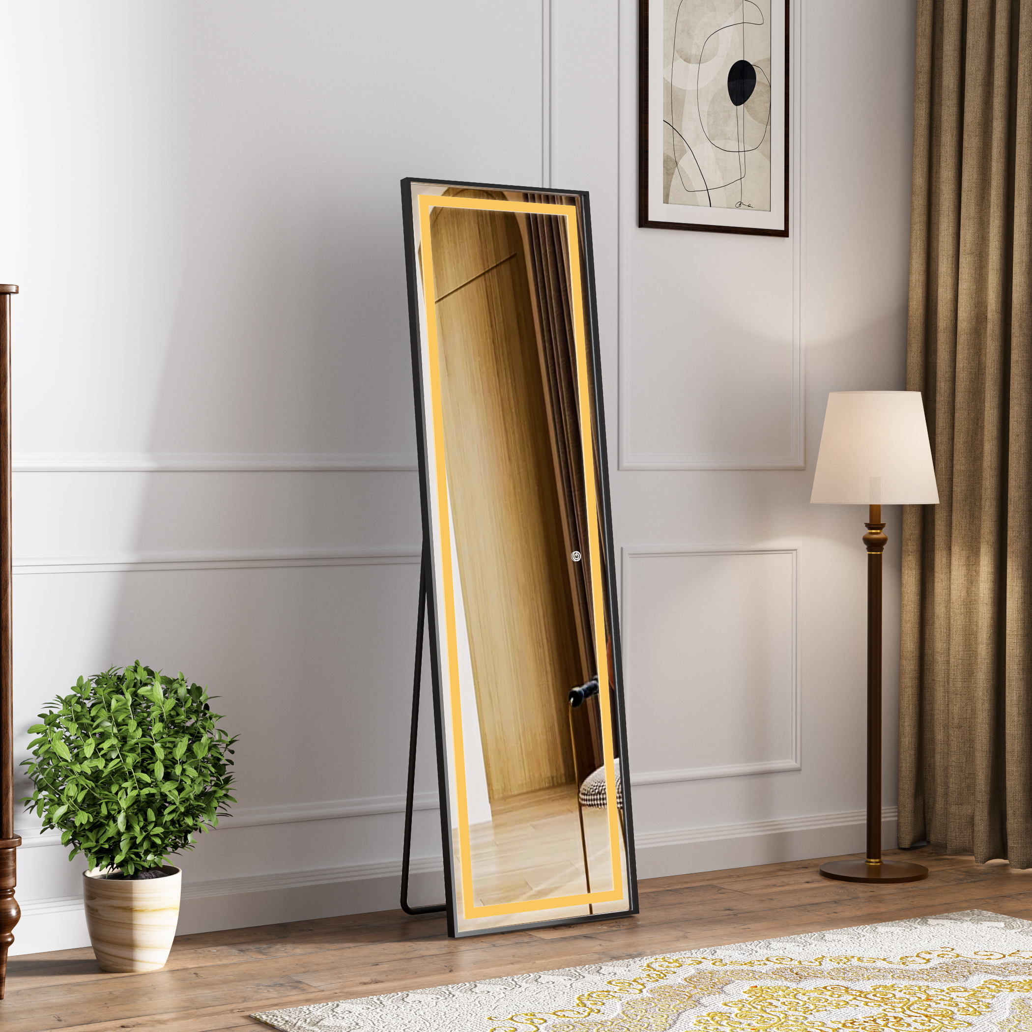 Stående LED-speil Teramo med sort ramme Stående LED-speil Teramo med sort ramme