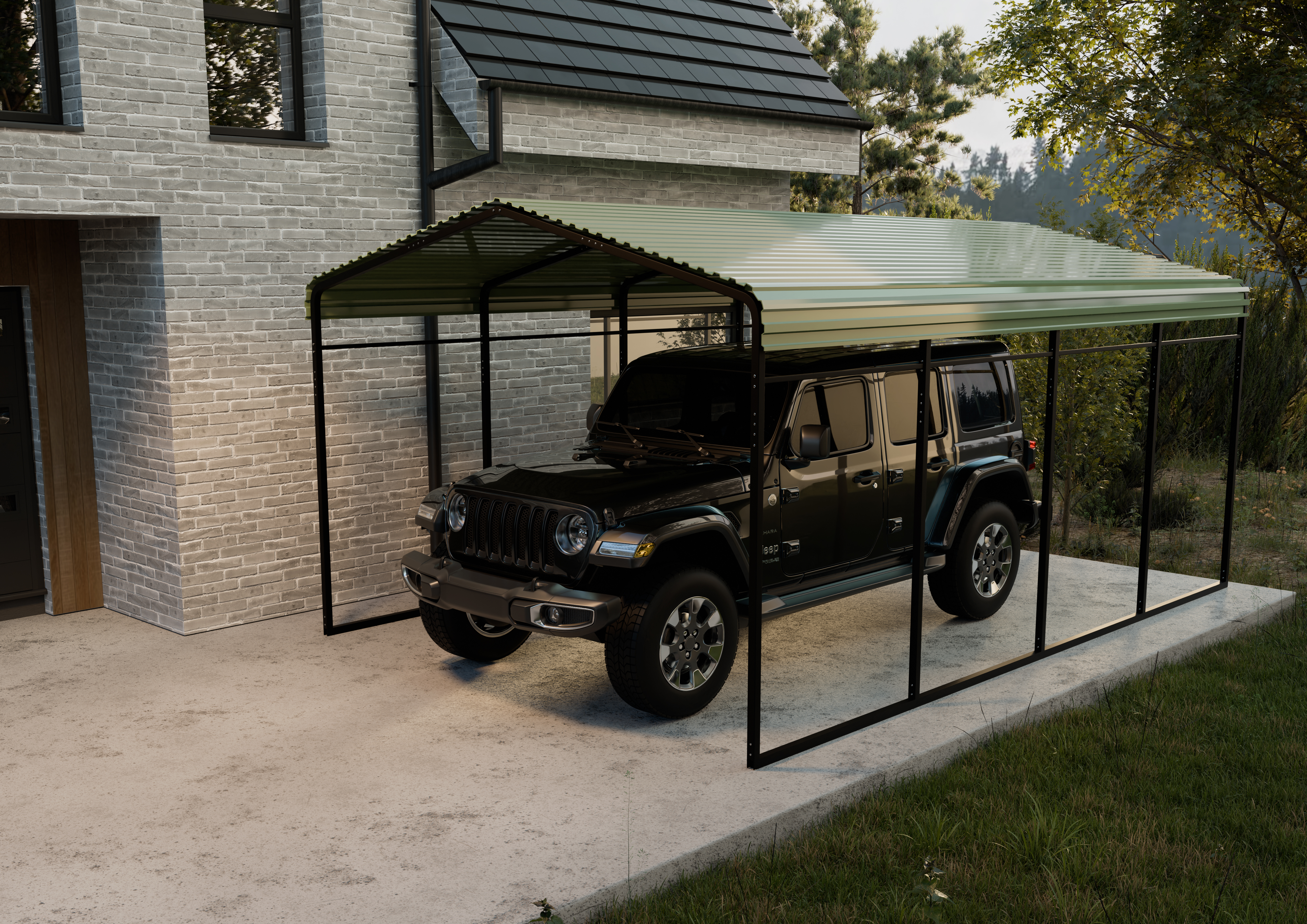 Carport med metallramme og fargeplate Carport med metallramme og fargeplate