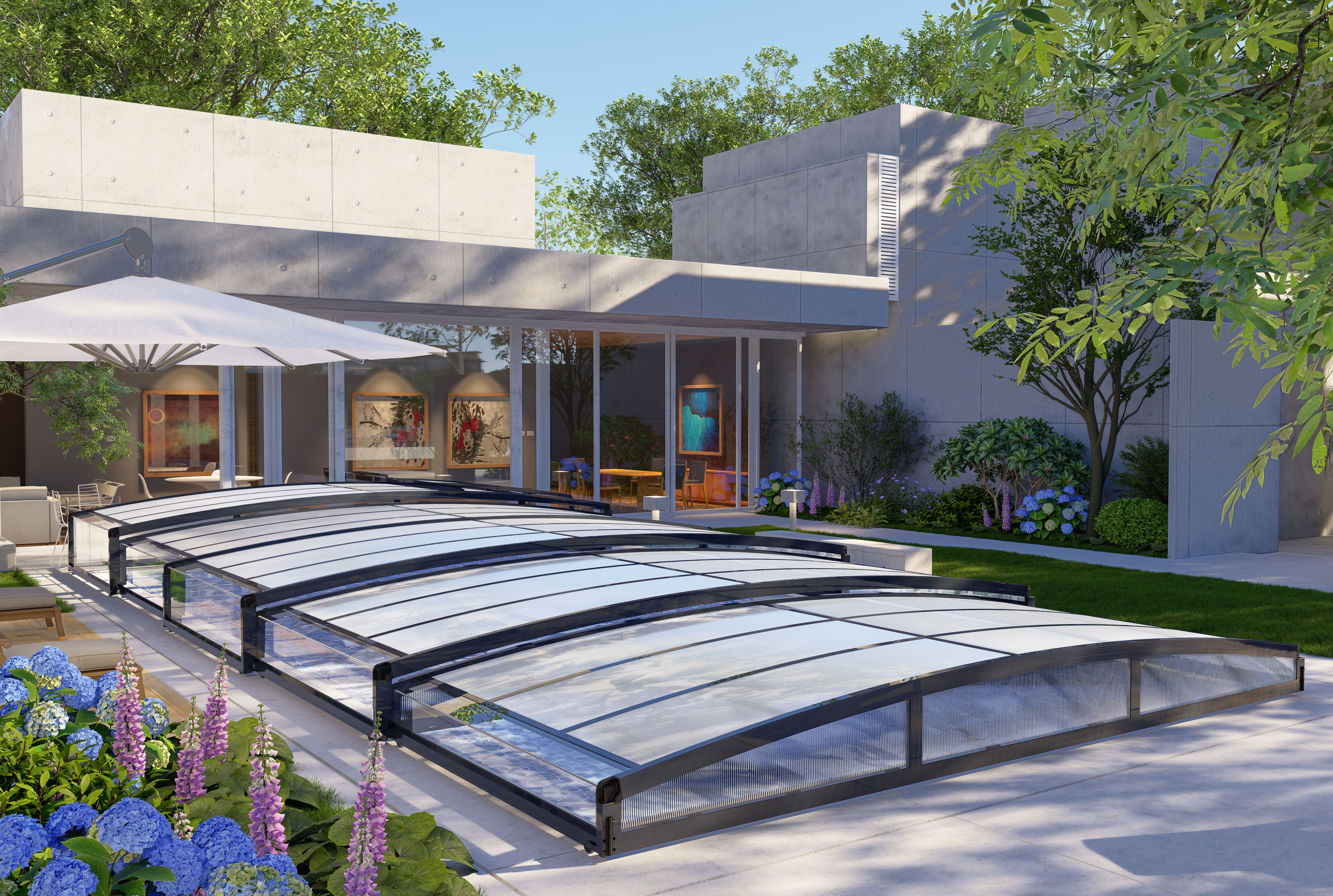 Bassengtak svart polykarbonat 1099x526x105 cm