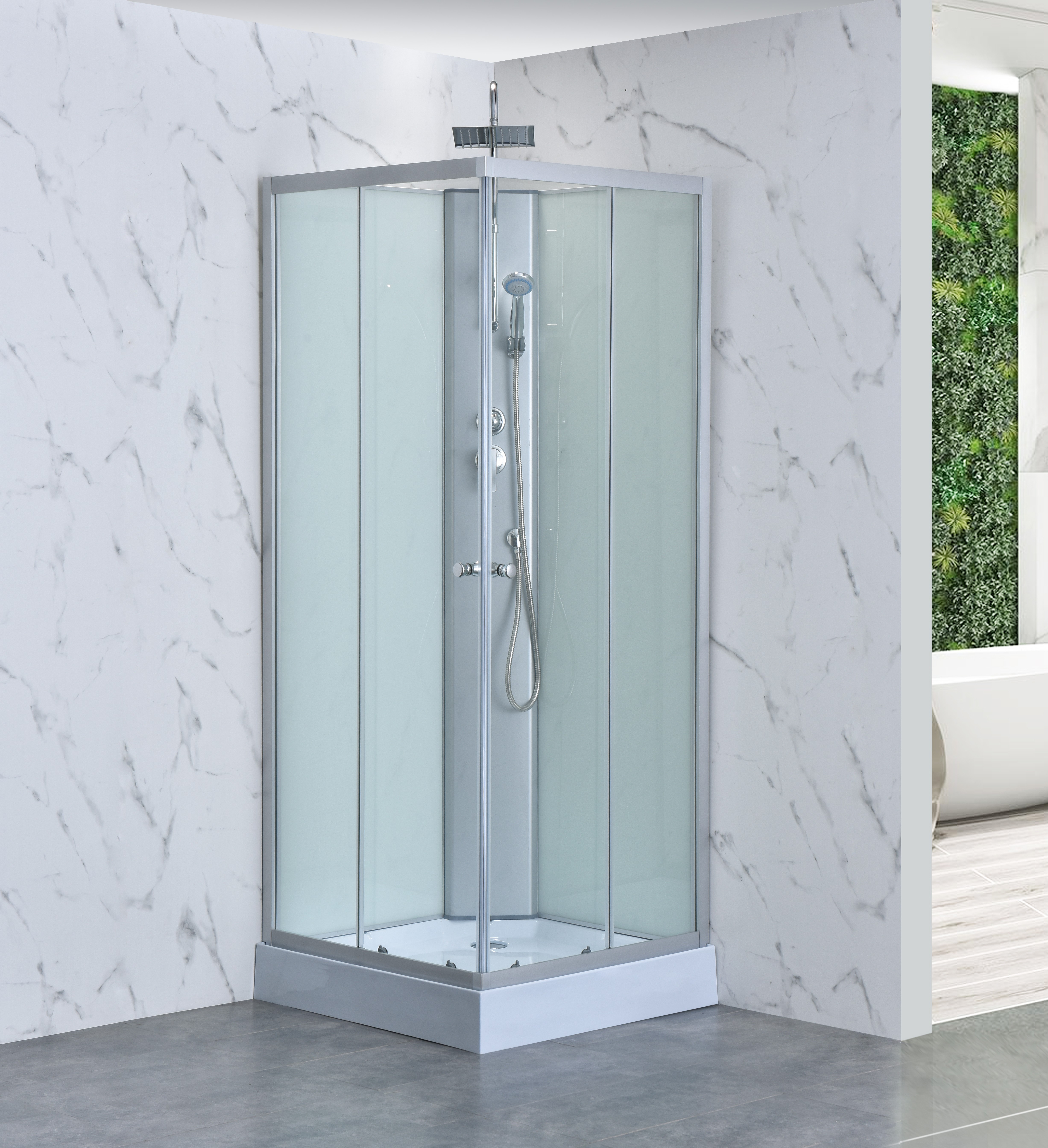 Dusjkabinett - Aether 90 | 90�90 cm | Hvitt glass og massasjefunksjon