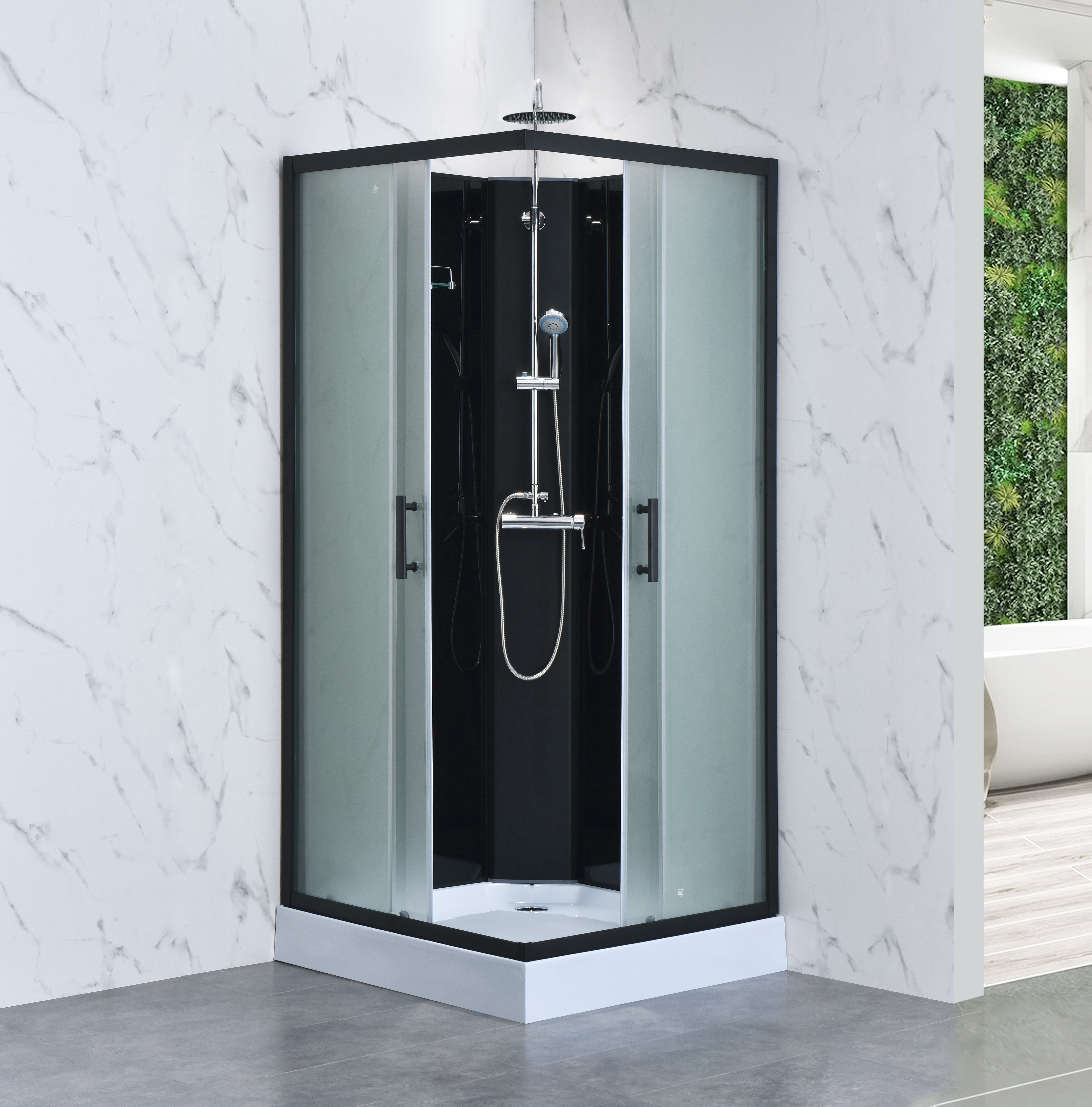 Dusjkabinett - Nova | 80�80 cm | Hvitt glass og massasjedyser