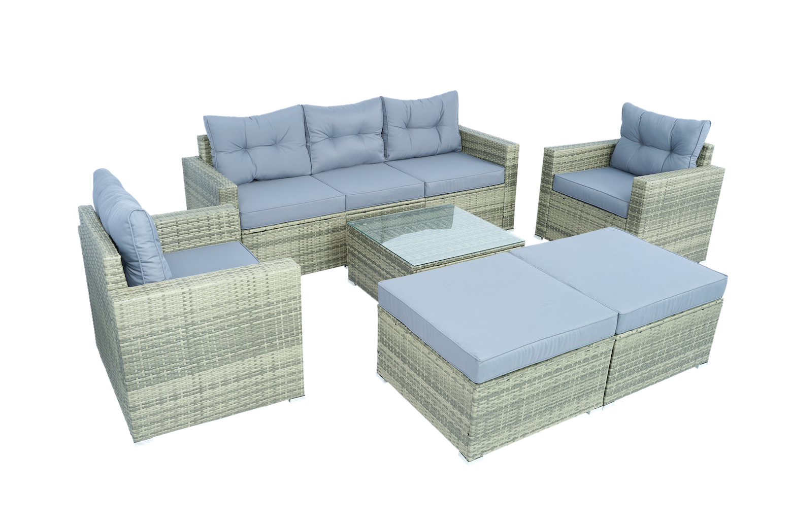 Stor loungegruppe 7 deler | Sofa, lenestoler, bord og krakker | Gr�