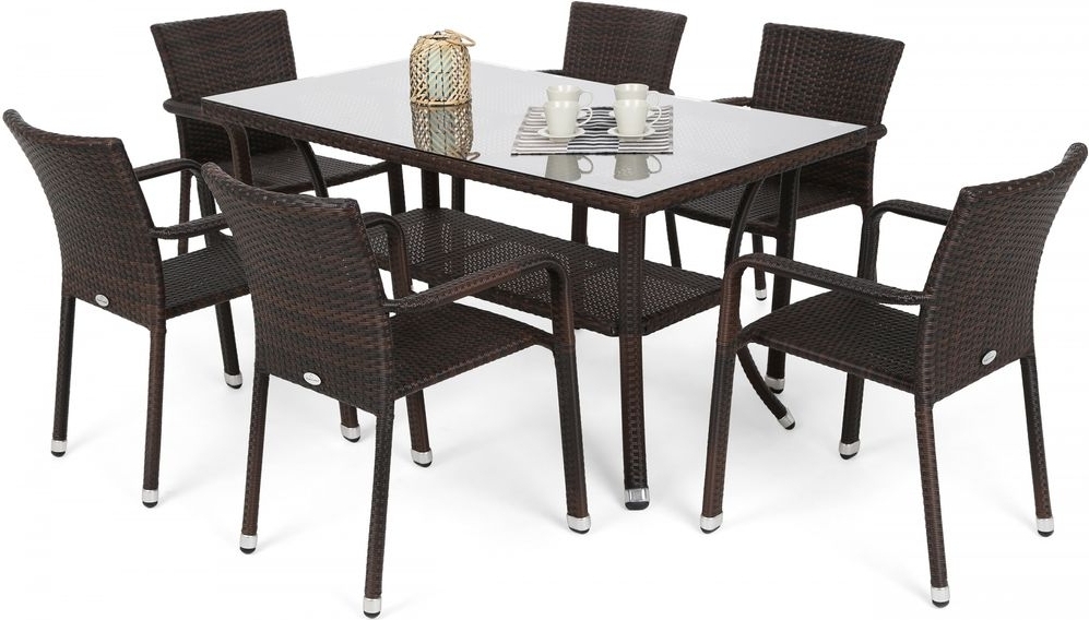 Spisegruppe Sumba bord + 6 stoler - Brun + Rengj�ringsspray for utem�bler