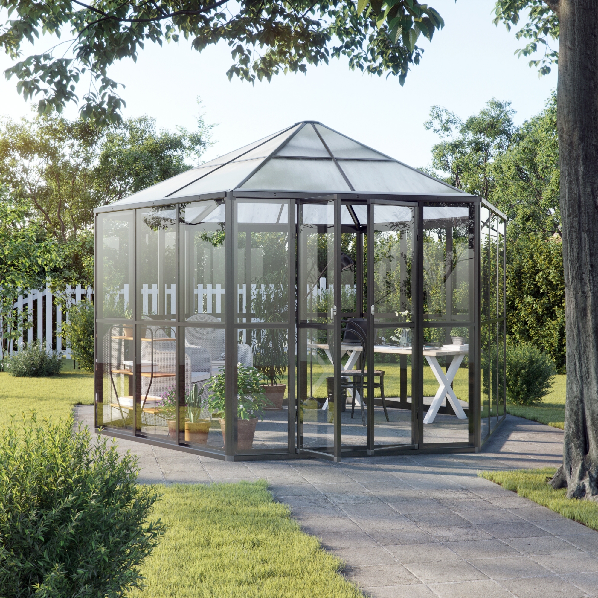 Drivhus Miranda med herdet glass - Svart 9,0 m² Drivhus Miranda med herdet glass - Svart 9,0 m²