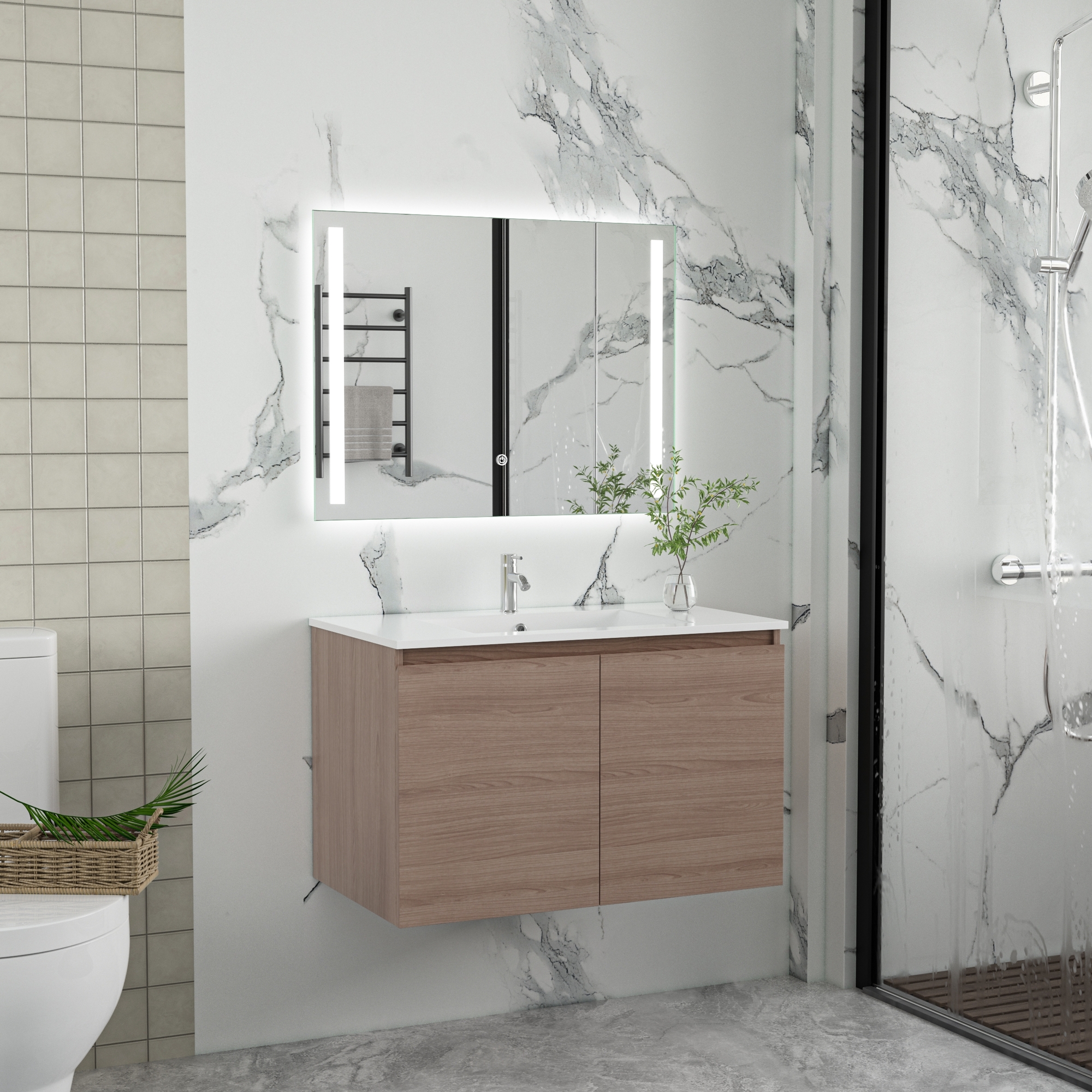 Baderomsm�bler Stockholm 80 cm - M�rk treimitasjon