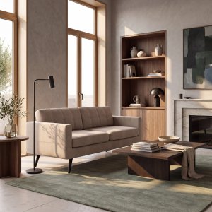 Stella Beige 3-seters sofa med svarte ben - Rett modell, M�l 187x80x80 cm