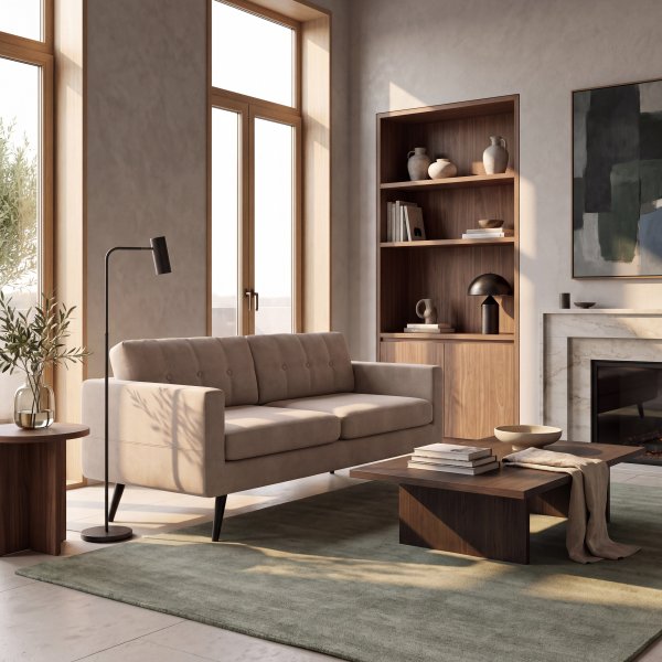 Stella Beige 3-seters sofa med svarte ben - Rett modell, M�l 187x80x80 cm