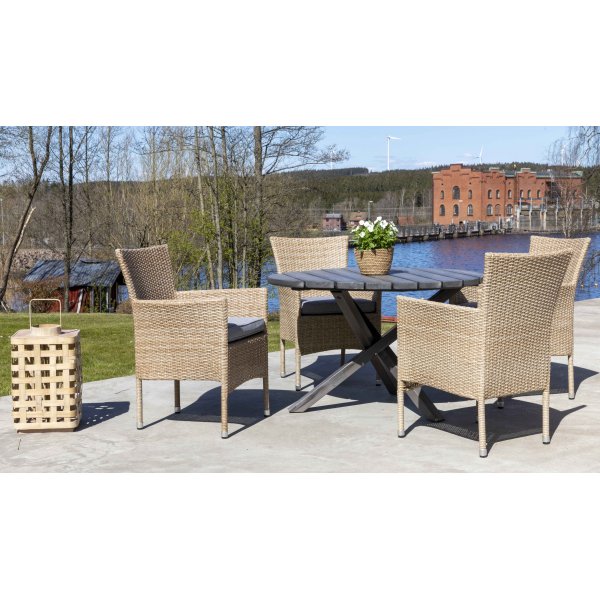 Vancouver utespisegruppe med 4 stk lenestoler og spisebord 112 cm - Natur