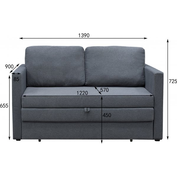 Sovesofa 2-seter 139 cm Mind - antrasitt