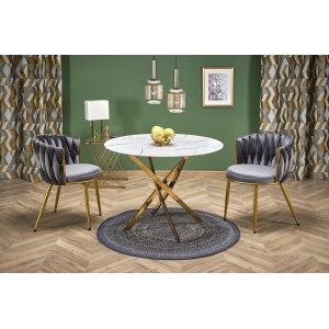 Raymond spisebord �100 cm - Hvit marmor/gull