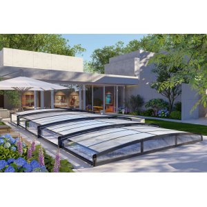 Bassengtak 5x10 svart polykarbonat uten rekkverk