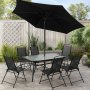Komplett uteserveringssett med 6 stoler og parasoll