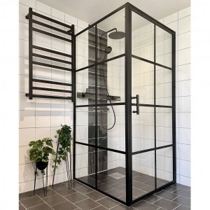 Dusjkabinett 100�100�200 cm - svarte profiler og 6 mm sikkerhetsglass