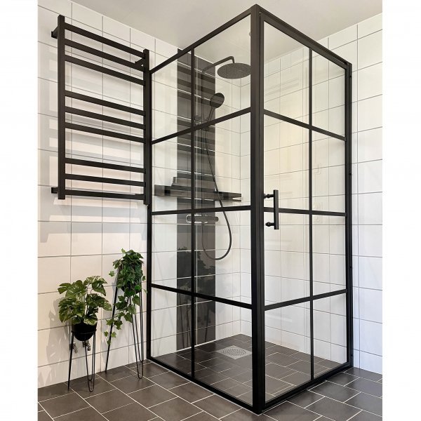 Dusjkabinett 100×100×200 cm - svarte profiler og 6 mm sikkerhetsglass Dusjkabinett 100×100×200 cm - svarte profiler og 6 mm sikkerhetsglass