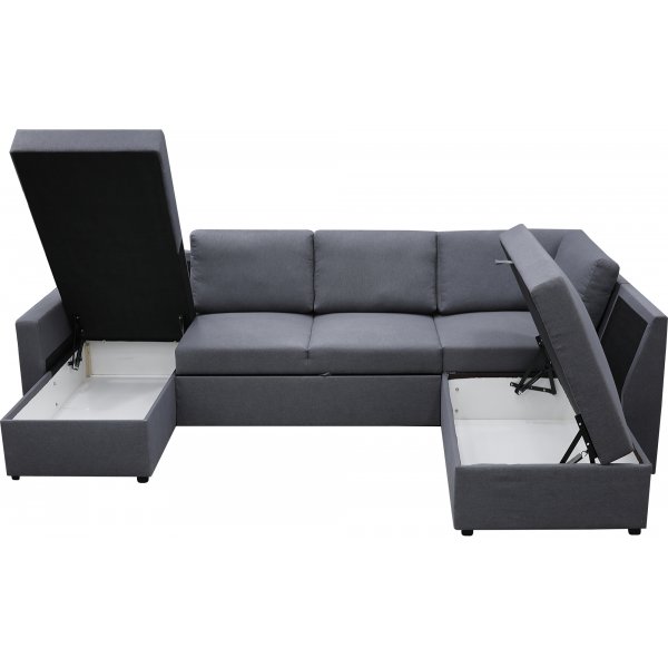 U-formet sovesofa Dream med oppbevaring - 299 cm - m�rkegr�