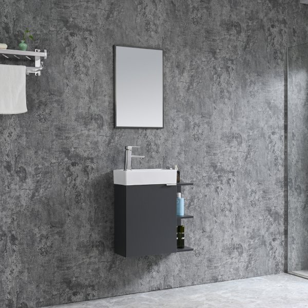 Baderomsmbler Lyon - Mrkegr + 2.00 x Baderomskrok