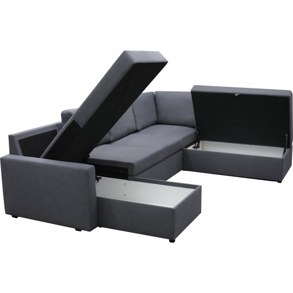 U-formet sovesofa Dream med oppbevaring - 299 cm - m�rkegr�