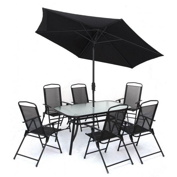 Spisesett Smilla - 6 stoler og parasoll + Rengjringsspray for utembler