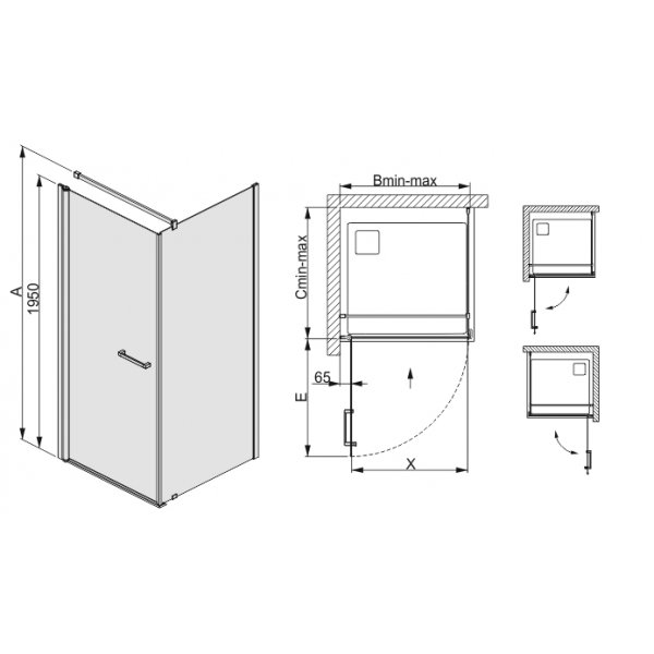 Prestige III dusjhjørne - 6 mm glass (H 195 cm) mange størrelser Prestige III dusjhjørne - 6 mm glass (H 195 cm) mange størrelser
