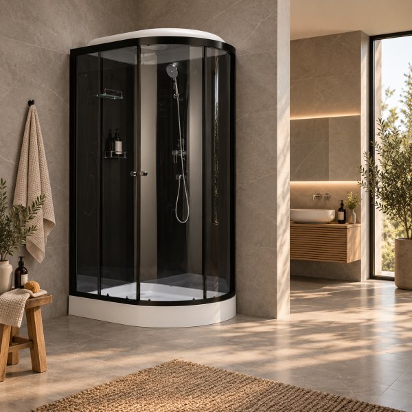 Dusjkabinett Nordamist Artemis 120x80x215 cm - Svart og hvit, komplett med blandebatteri