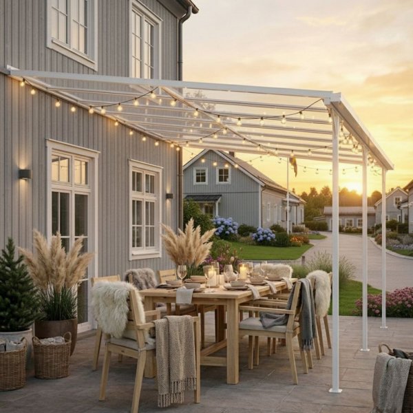 Balkongtak 5,6x2,5 m hvit aluminium UV-beskyttet kanalplast Balkongtak 5,6x2,5 m hvit aluminium UV-beskyttet kanalplast