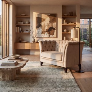 Lenestol i chesterfield beige fl�yel - Milton