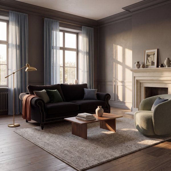 Memo dyp 3-seters sofa - svart fl�yelsstoff matt fl�yel 99 - 215x105x95 cm