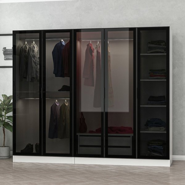 Cavolo garderobeskap 225x52x210 cm - Hvit/svart
