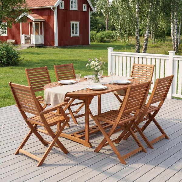 Hagespisesett sammenleggbart naturbord og 6 stoler - FSC-sertifisert