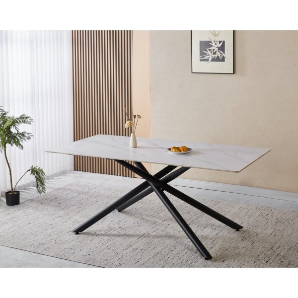 Jupiter spisebord - 180x90 cm - Hvit marmorplate i keramikk
