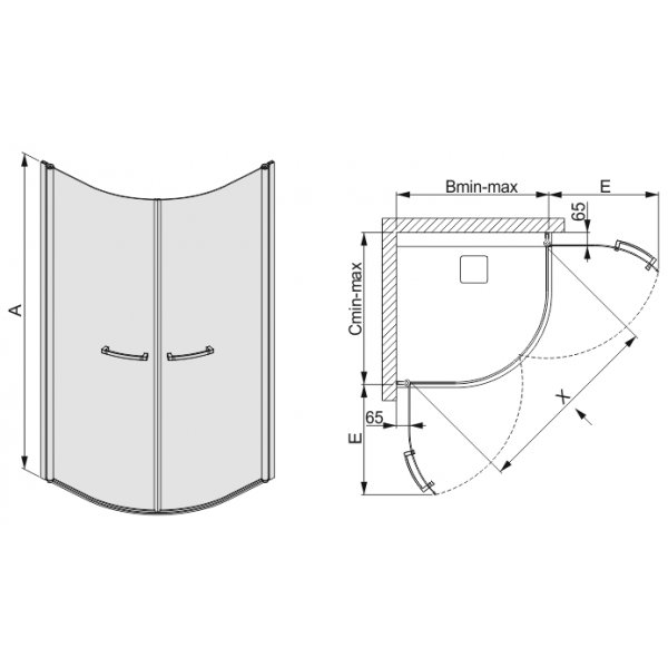 Halvrundt dusjhjørne Prestige III - 6mm glass (inn-og utadgående dører) Halvrundt dusjhjørne Prestige III - 6mm glass (inn-og utadgående dører)