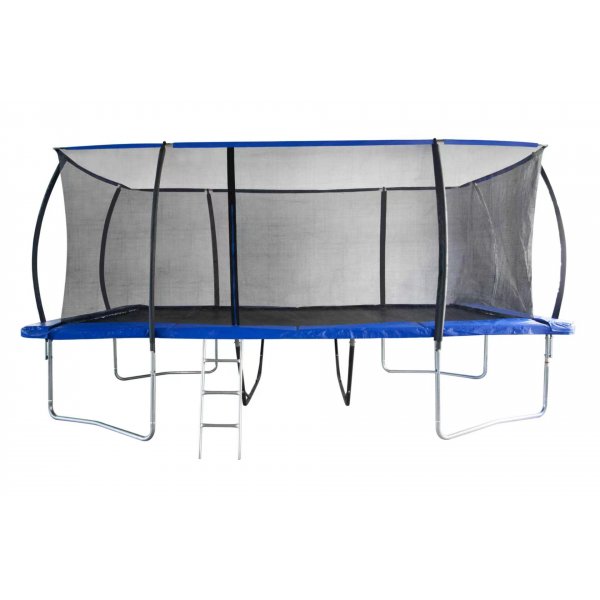 Rektangul�r trampoline med sikkerhetsnett - Bl� utend�rs lek