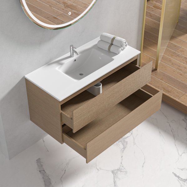 Baderomsmbler Milan 100 cm - Lyst tre + Toalettpapirholder