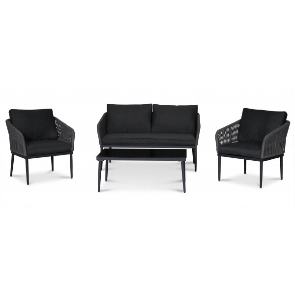 Molde salonggruppe med bord - Svart/grå rep + Tekstilimpregnering for utemøbler Molde salonggruppe med bord - Svart/grå rep + Tekstilimpregnering for utemøbler