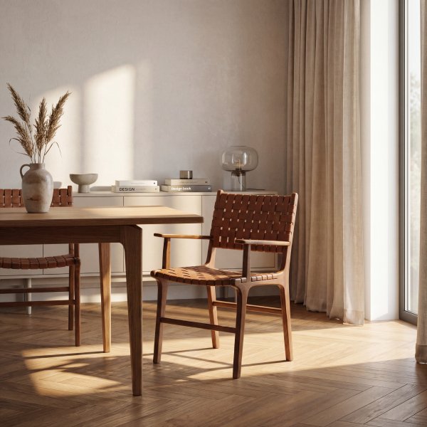 Lenestol Skinn Cognac/Teak - Porto Stor Lenestol Skinn Cognac/Teak - Porto Stor