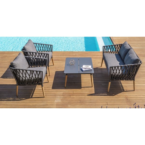 Livsstil Hage utegruppe Ipanema med sofa, 2 lenestoler og salongbord - Grå / Teak / Olefin Livsstil Hage utegruppe Ipanema med sofa, 2 lenestoler og salongbord - Grå / Teak / Olefin