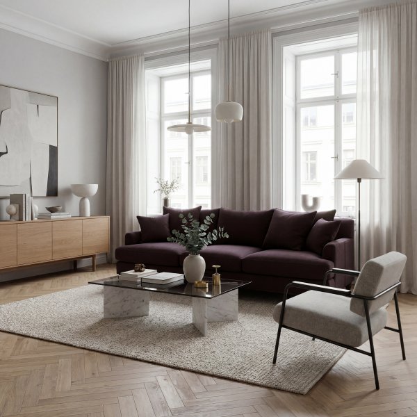 Sofa Dalton 225 cm - M�rkebrunt imitert skinn